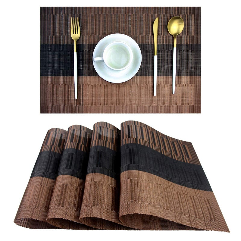 PIGCHCY Placemats,Durable Placemats for Dining Table,Washable Woven Vinyl Kitchen Placemats Set of 4 (Brown) - Image 1
